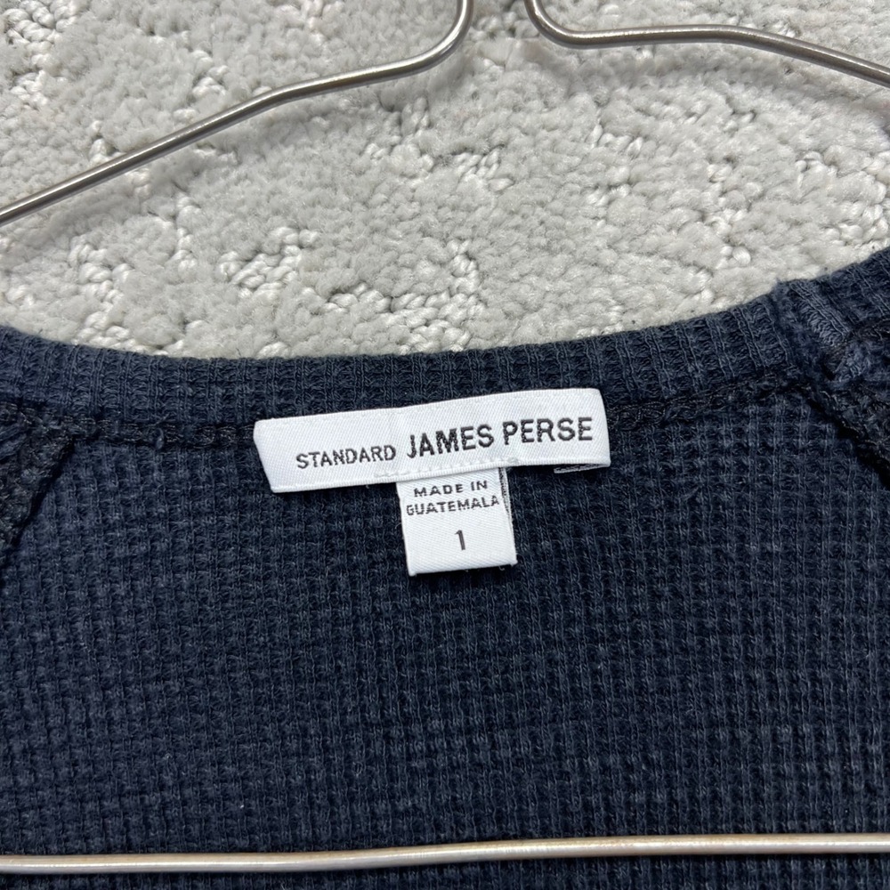 James Perse Thermal Shirt Womens Size 1 Black Cotton Longsleeve Waffle Knit - Picture 3 of 11